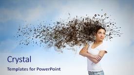  Presentation with mouth - Cool new presentation theme with word mouth - young pretty woman in casual backdrop and a sky blue colored foreground