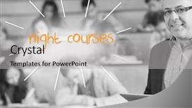 Presentation with lecture hall - Presentation theme consisting of word night courses against lecturer standing in front of his class in lecture hall background and a light gray colored foreground