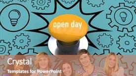  Presentation with college move in day - Colorful slide set enhanced with word open day and happy backdrop and a coral colored foreground