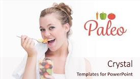  Presentation with eating - Audience pleasing slides consisting of word paleo against woman eating backdrop and a sky blue colored foreground