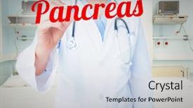  Presentation with pancreas - Presentation theme with word pancreas and doctor pointing background and a sky blue colored foreground