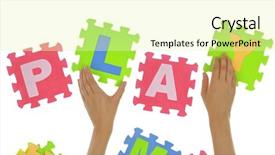  Presentation with hands and word volunteer - Amazing slide deck having word play with jigsaw puzzle backdrop and a soft green colored foreground