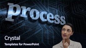  Presentation with process - PPT theme having word process and smiling businesswoman background and a wine colored foreground