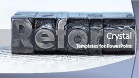  Presentation with reform - Colorful slide deck enhanced with word reform in lead letters backdrop and a dark gray colored foreground