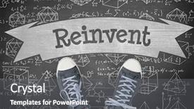  Presentation with shoes - Theme having word reinvent and casual shoes against black background background and a gray colored foreground