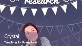  Presentation with research - Cool new slide deck with word research and bunting against student thinking in classroom backdrop and a ocean colored foreground