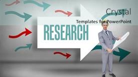  Presentation with research - PPT layouts enhanced with word research and serious architect with hard hat holding plans against arrows pointing background and a mint green colored foreground