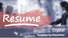  Presentation with resume - Cool new presentation with word resume underlined against business people in office at presentation backdrop and a ocean colored foreground