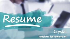  Presentation with resume - PPT layouts featuring word resume underlined against office workers typing a report from blueprint documents background and a teal colored foreground