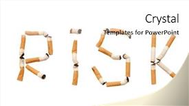  Presentation with risk - Colorful theme enhanced with word risk from cigarette butt on a white background backdrop and a white colored foreground