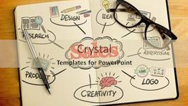  Presentation with sales - Cool new theme with word sales and business ideas against overhead of open notebook with pen and glasses backdrop and a lemonade colored foreground