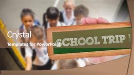  Presentation with school trip - PPT layouts with word school trip and hand background and a coral colored foreground