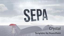  Presentation with open book - Slide deck featuring word sepa and attractive businesswoman background and a light gray colored foreground