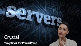 Presentation with servers - Amazing presentation theme having word servers and smiling businesswoman thinking against futuristic black and blue background backdrop and a black colored foreground