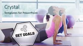  Presentation with set goals - Beautiful PPT theme featuring word set goals and fit backdrop and a sky blue colored foreground