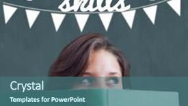  Presentation with skills - Presentation with word skills and bunting against student holding book background and a ocean colored foreground