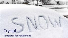  Presentation with windshield - Theme featuring words writing - word snow on a car background and a sky blue colored foreground