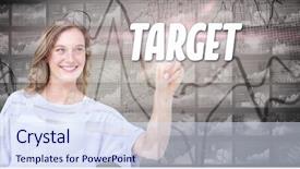  Presentation with shares - Cool new PPT theme with word solution and pretty woman pointing with her finger against stocks and shares backdrop and a sky blue colored foreground