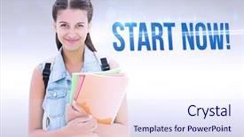  Presentation with hands holding be brave word - Beautiful presentation design featuring word start now and student backdrop and a sky blue colored foreground