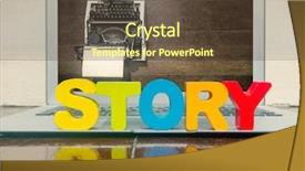  Presentation with story - Colorful theme enhanced with word story on a computer backdrop and a tawny brown colored foreground