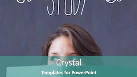  Presentation with study - Presentation theme featuring word study against student holding book background and a teal colored foreground