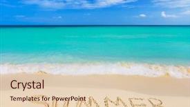  Presentation with vacation - Amazing presentation theme having writing sand - word summer on beach backdrop and a lemonade colored foreground