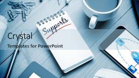  Presentation with percentage - Slide deck having word supports and percentage interface against notepad on desk background and a light blue colored foreground