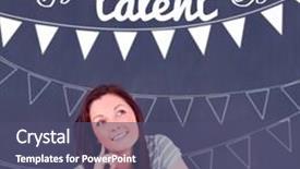  Presentation with talent - Colorful presentation enhanced with word talent and bunting against student thinking in classroom backdrop and a ocean colored foreground