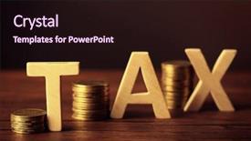  Presentation with word cloud sales tax - Beautiful PPT theme featuring word tax with stacked coins backdrop and a wine colored foreground