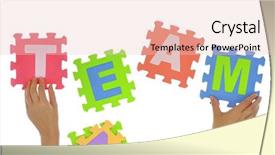 Presentation with team hands - PPT theme consisting of word team with jigsaw puzzle background and a lemonade colored foreground