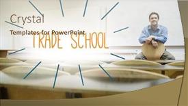  Presentation with lecture hall - Cool new slide deck with word trade school against lecturer sitting in lecture hall backdrop and a lemonade colored foreground