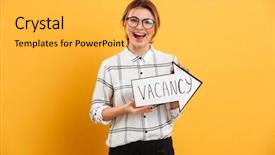  Presentation with pointer - Theme with word vacancy isolated over yellow background and a yellow colored foreground