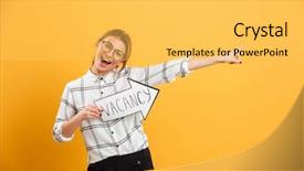  Presentation with pointer - PPT theme consisting of word vacancy isolated over yellow background and a yellow colored foreground