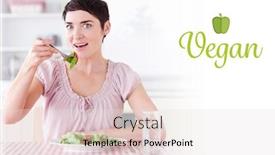  Presentation with vegan - Colorful presentation theme enhanced with word-vegan-against-charming-woman backdrop and a lemonade colored foreground