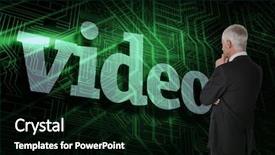  Presentation with circuit - Colorful PPT theme enhanced with word video and thoughtful businessman standing back to camera against green and black circuit board backdrop and a black colored foreground