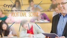  Presentation with vocational school - Beautiful slides featuring word vocational school against lecturer backdrop and a coral colored foreground