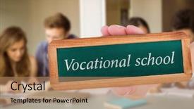  Presentation with vocational school - Beautiful PPT layouts featuring word vocational school and hand backdrop and a coral colored foreground