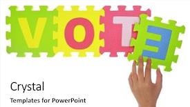  Presentation with vote - Amazing PPT theme having word vote with jigsaw puzzle backdrop and a white colored foreground