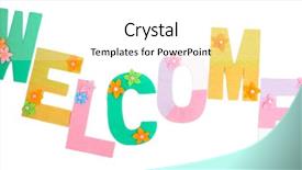  Presentation with knitting - PPT theme having word welcome created with brightly colored knitting yard isolated on white background and a white colored foreground