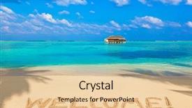  Presentation with welcome multilingual concept spanish and english - PPT theme consisting of word welcome on beach - concept background and a lemonade colored foreground