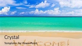  Presentation with vacation - PPT theme enhanced with word welcome on beach - vacation background and a lemonade colored foreground