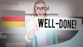  Presentation with done - Beautiful PPT theme featuring word well-done and pretty hipster pointing with her finger against abstract white room backdrop and a light gray colored foreground