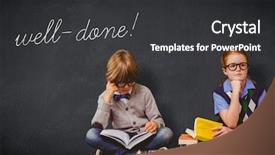  Presentation with done - Presentation theme featuring word well-done and pupils background and a dark gray colored foreground