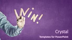  Presentation with win - PPT theme enhanced with word-win-with-fingers-instead background and a violet colored foreground