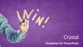  Presentation with win win - PPT layouts having word win with fingers instead of letter w background and a violet colored foreground