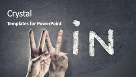  Presentation with win win - Theme having word win with fingers instead of letter w background and a dark gray colored foreground