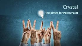  Presentation with glowing light bulb light bulb - PPT theme featuring word-win-with-fingers background and a ocean colored foreground