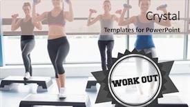  Presentation with aerobics - PPT theme having word work out and four background and a soft green colored foreground