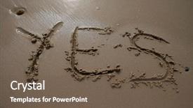  Presentation with yes - Presentation design having word yes written in sand next to the shore background and a tawny brown colored foreground