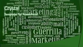  Presentation with marketing - Slide deck having wordcloud illustration of guerrilla marketing background and a forest green colored foreground